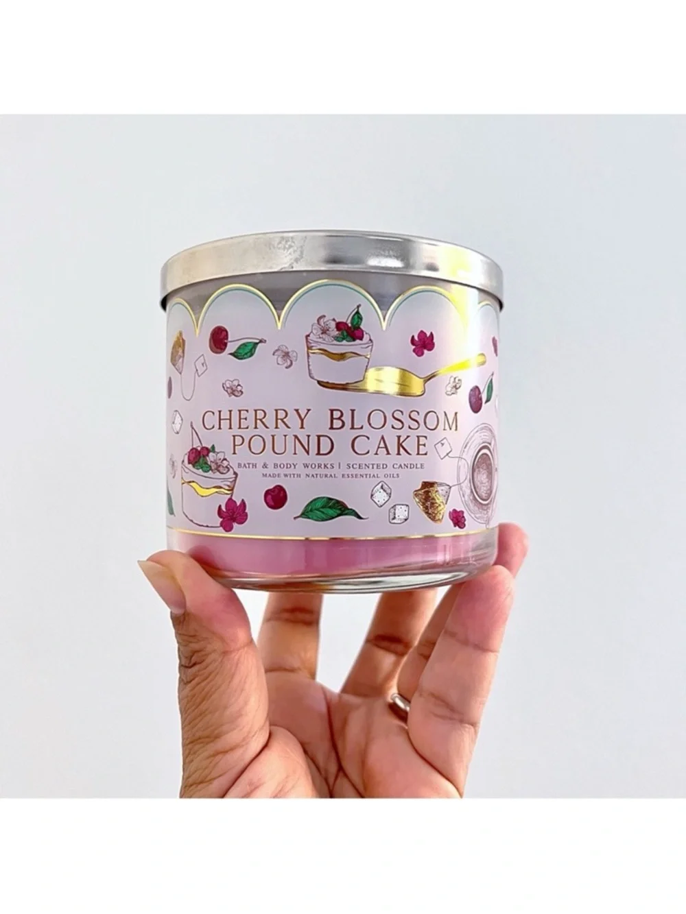 Bath & Body Works Cherry Blossom Pound Cake 3 Wick Scented Candle - Pink